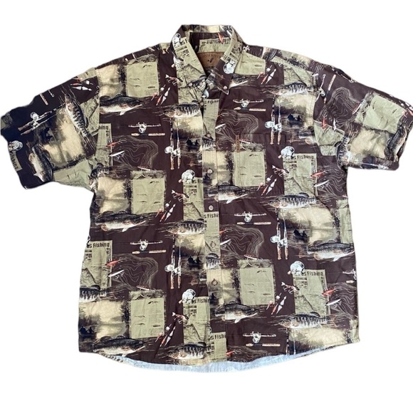 Vintage north river outfitters fishing tackle short sleeve button up size XL - Picture 1 of 5